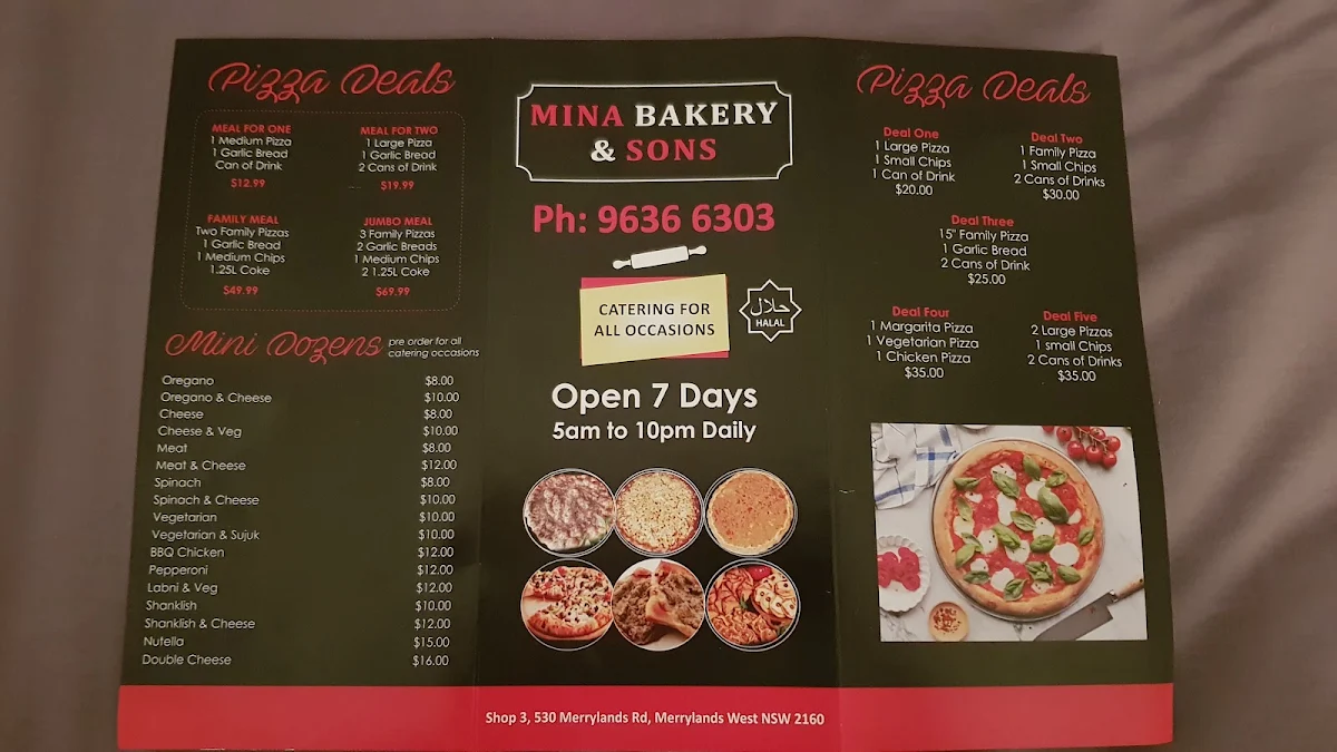 Menu, Mina Bakery & Sons