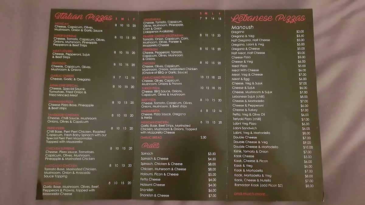 Menu, Mina Bakery & Sons