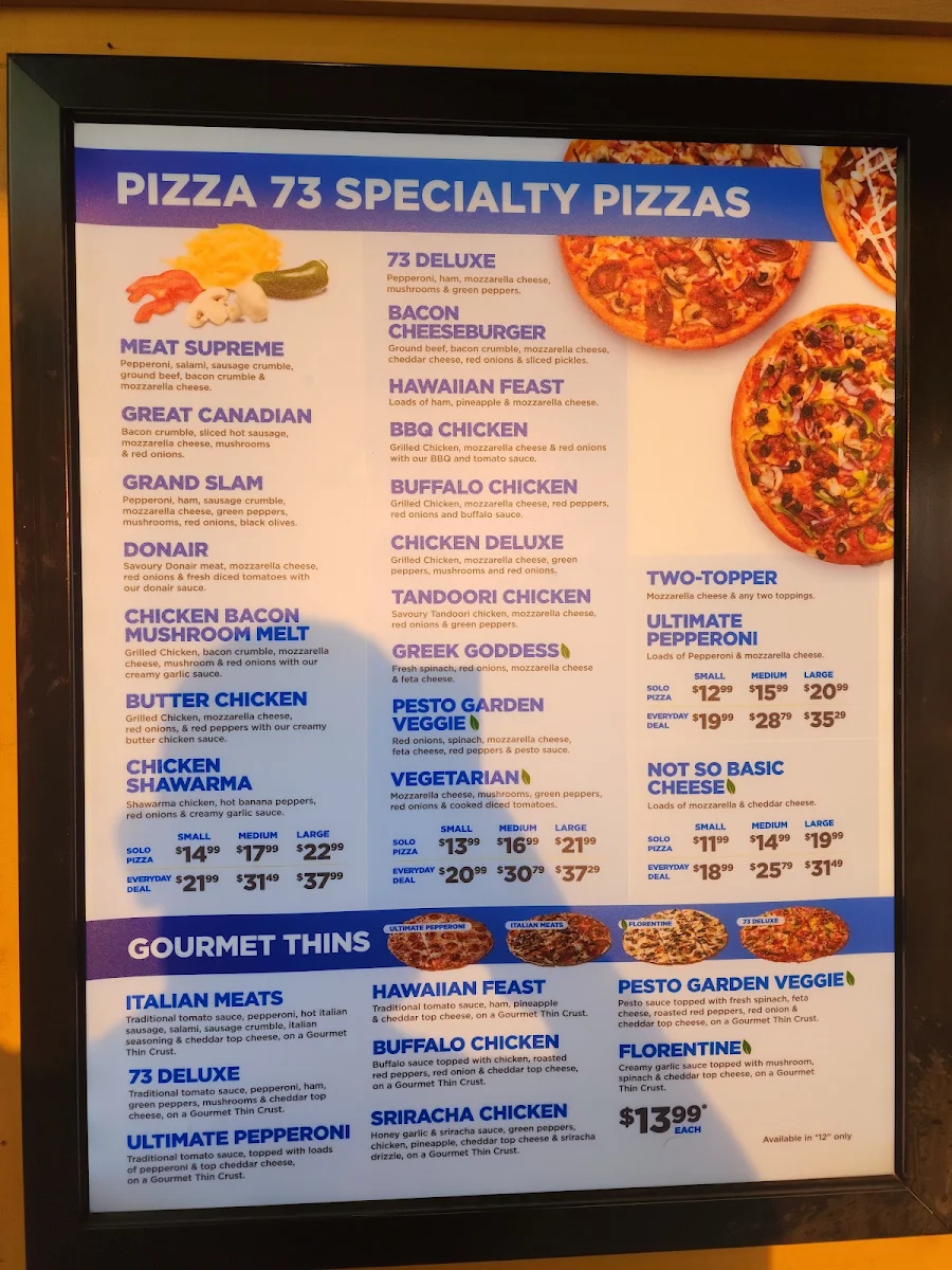 Menu, Pizza 73