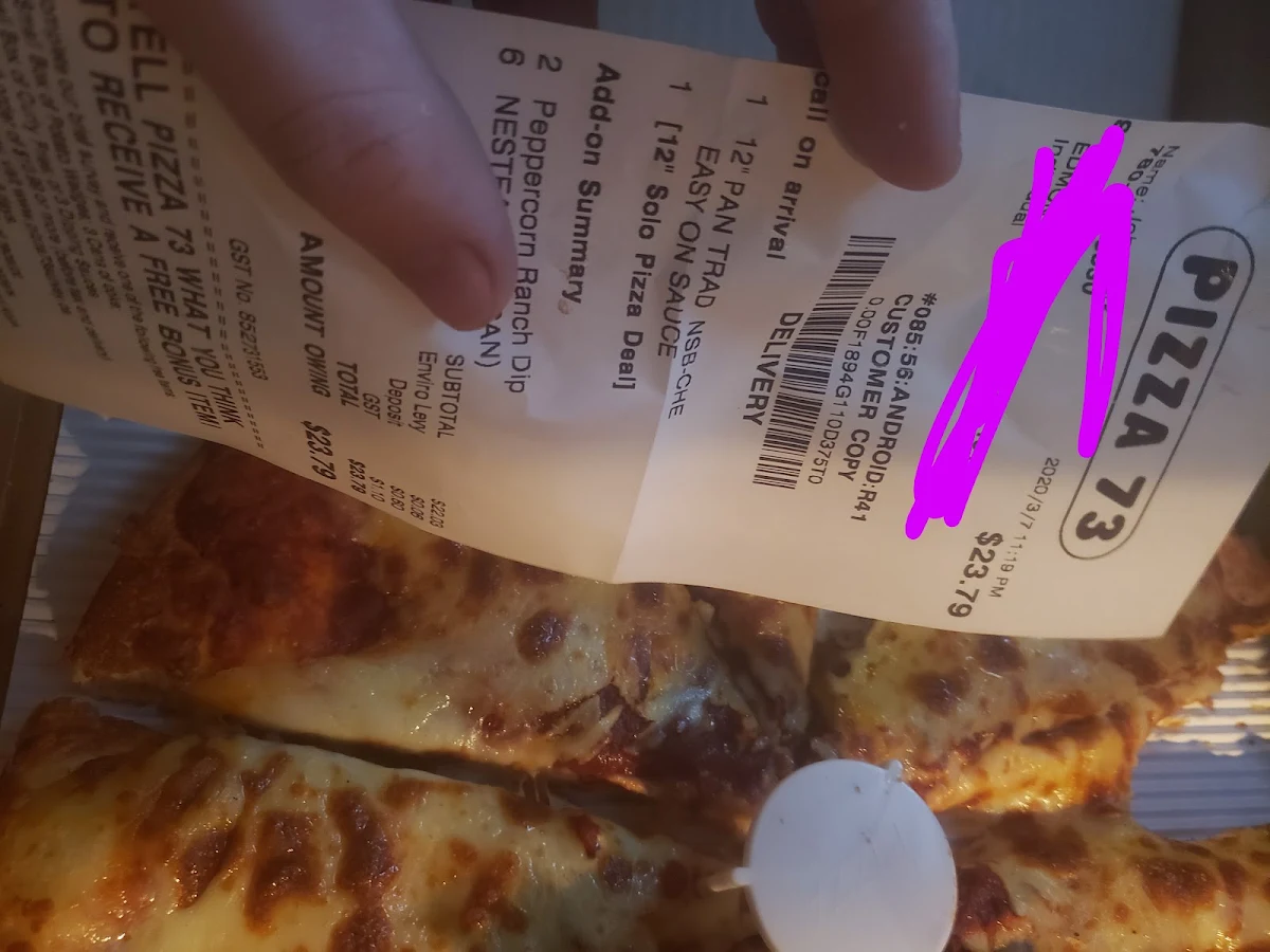 Menu, Pizza 73