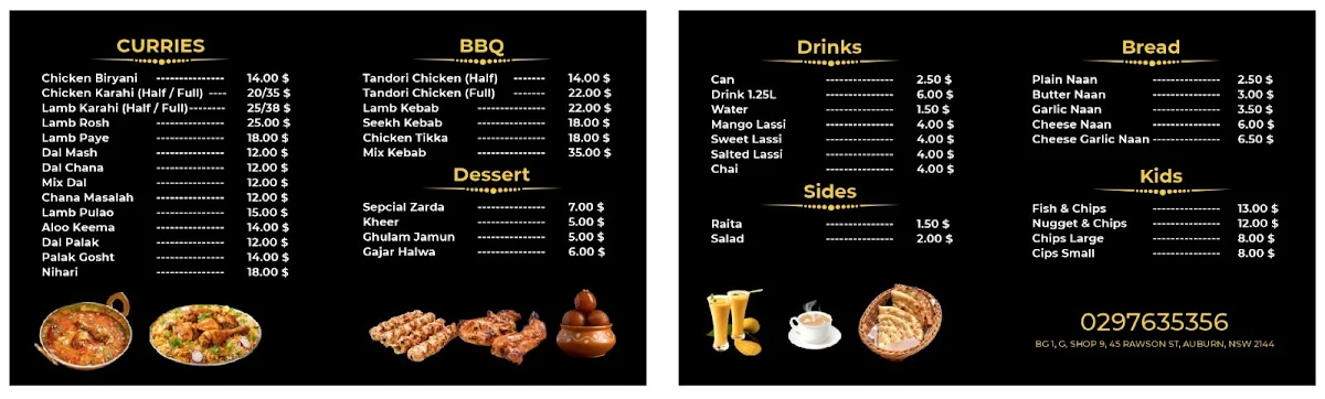 Menu, Khan Restaurant