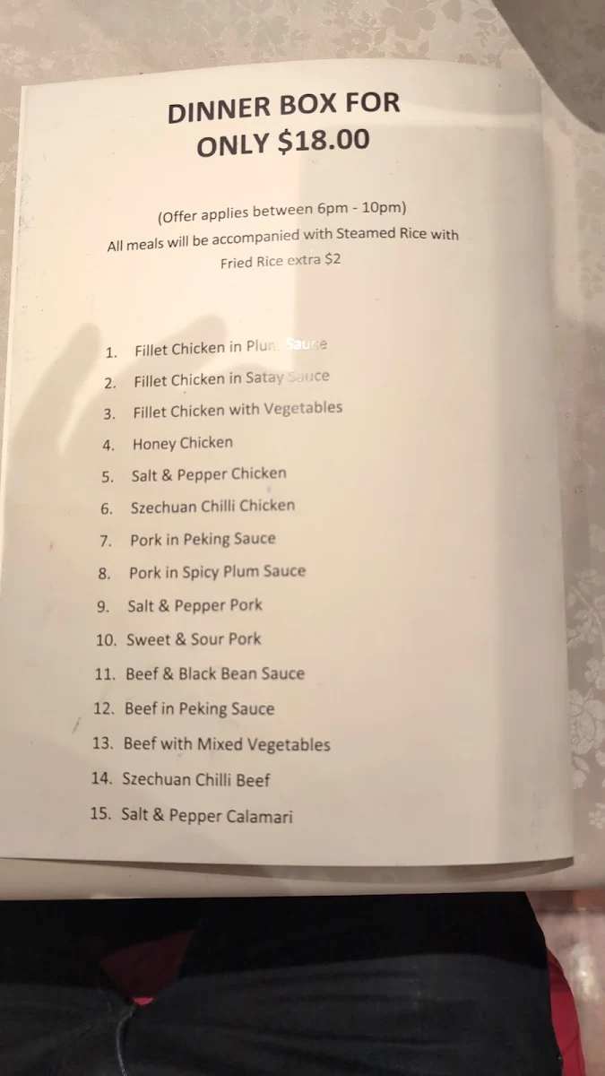 Menu, Lane Cove Chinese kitchen