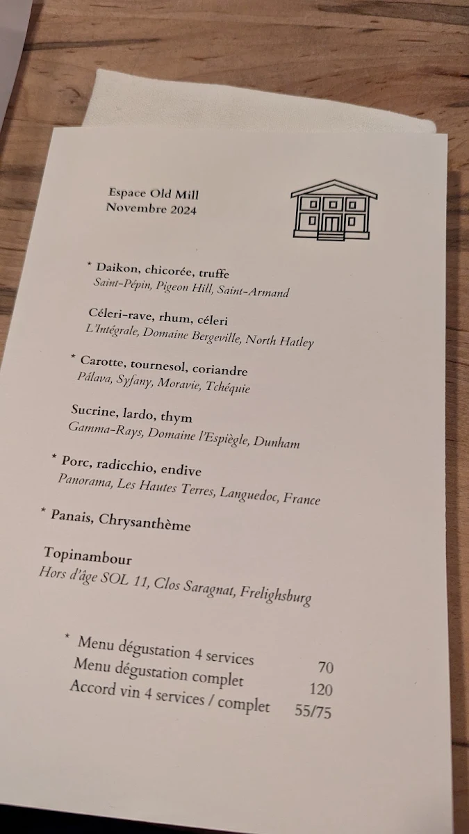 Menu, Espace Old Mill