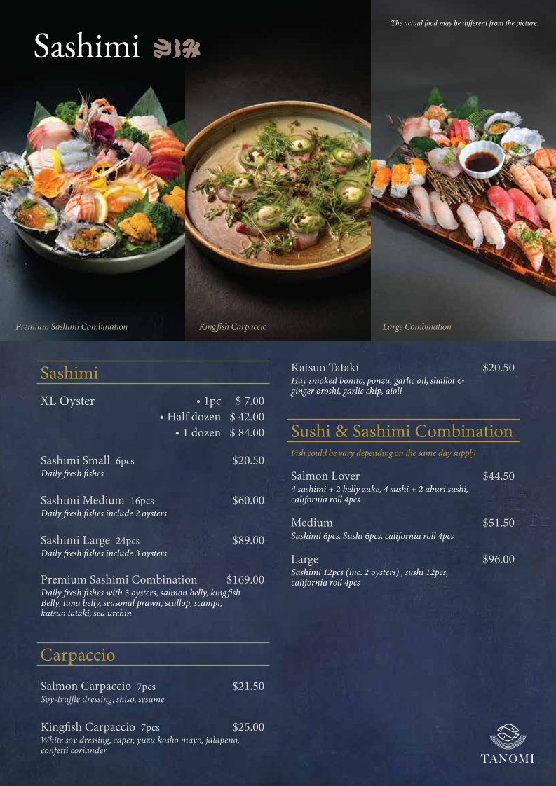 Menu, Tanomi Lidcombe