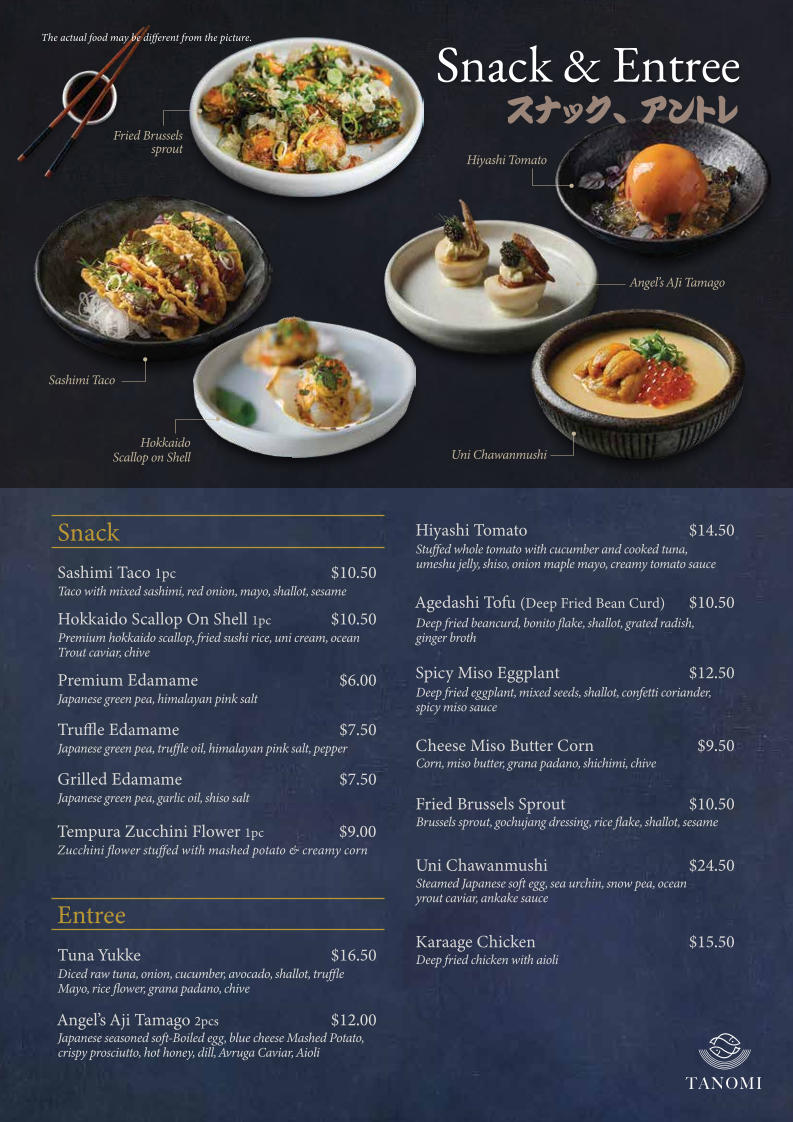 Menu, Tanomi Lidcombe