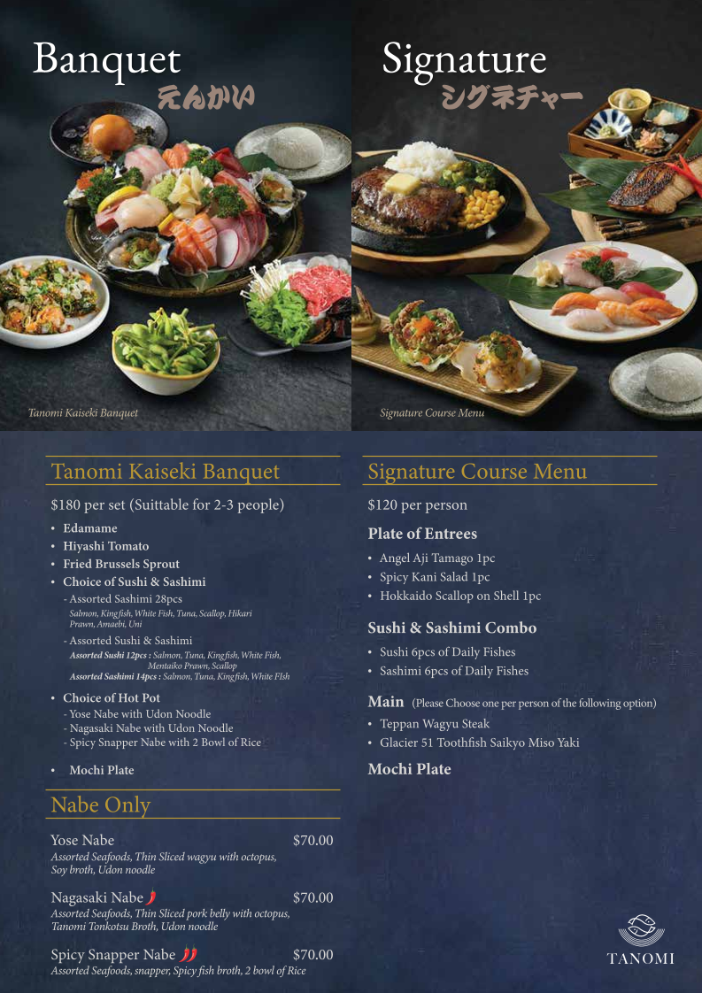 Menu, Tanomi Lidcombe