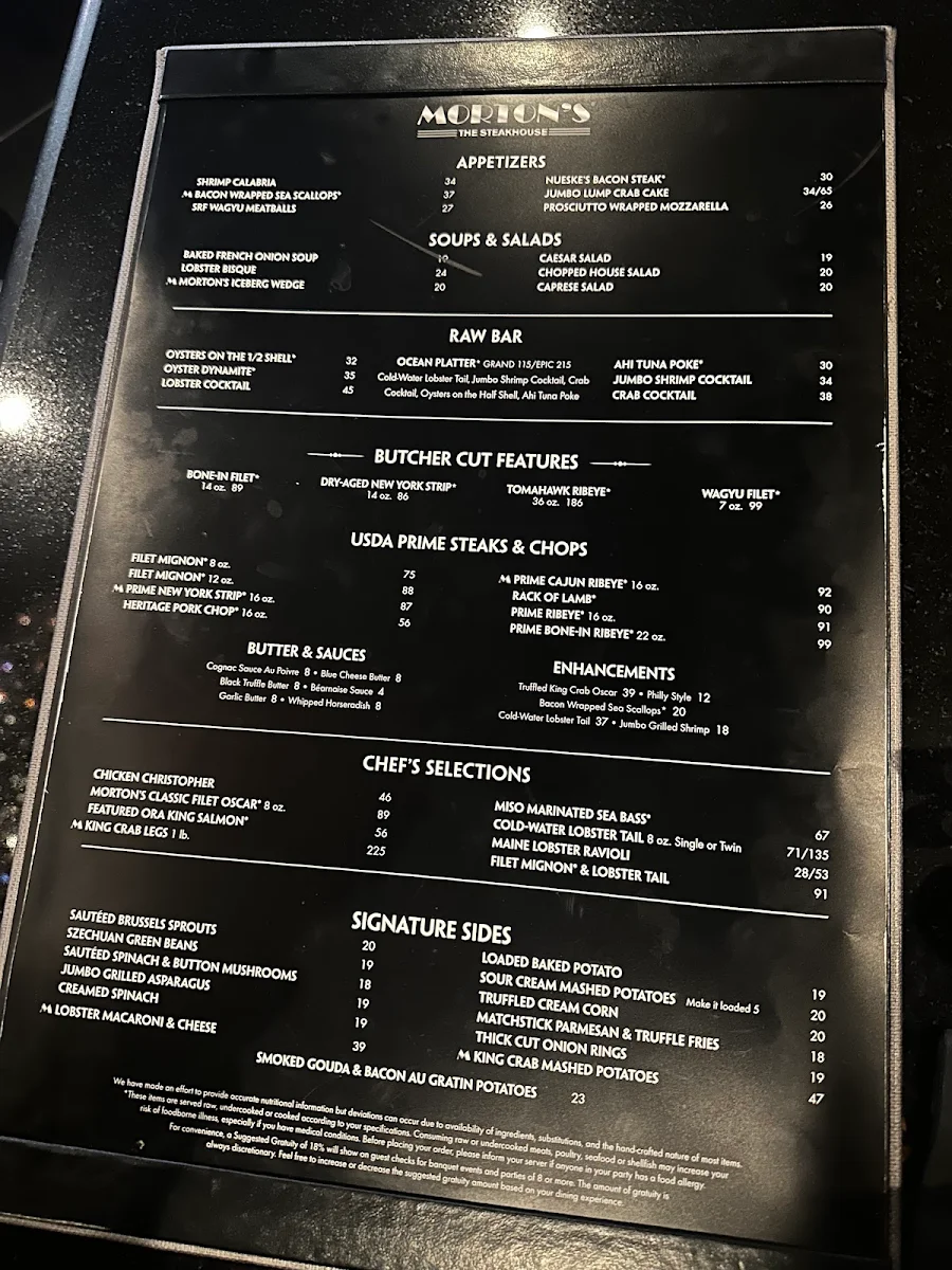 Menu, Morton's The Steakhouse