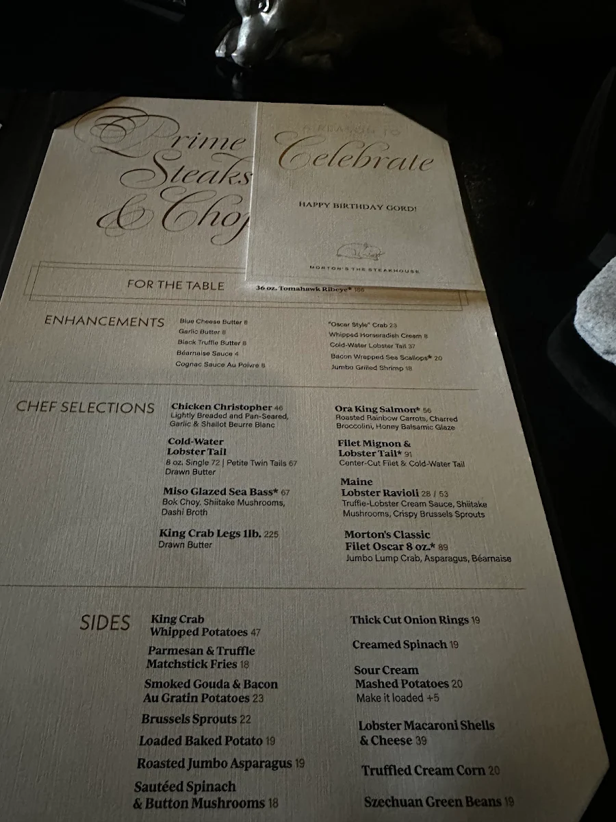 Menu, Morton's The Steakhouse