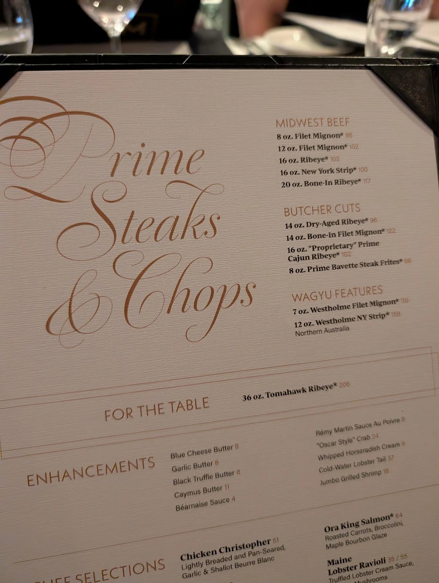 Menu, Morton's The Steakhouse