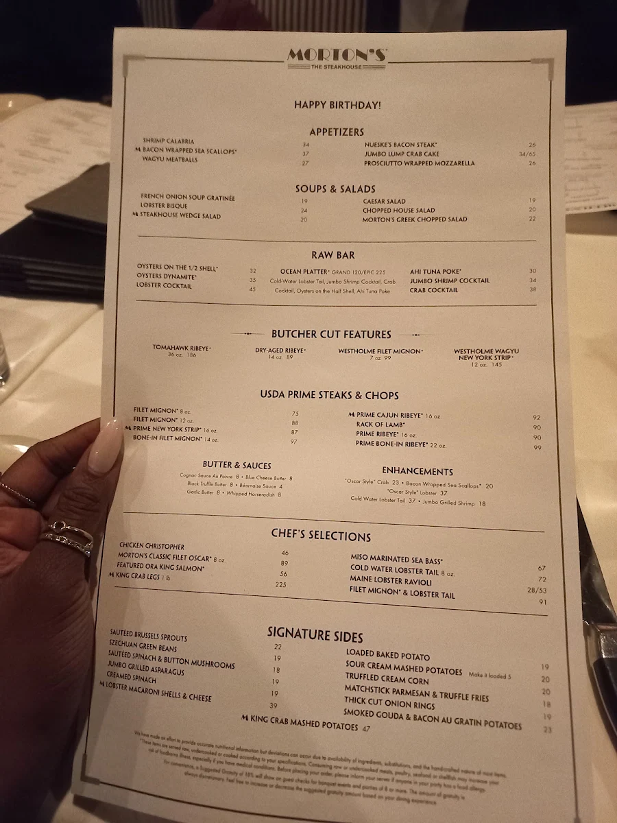 Menu, Morton's The Steakhouse