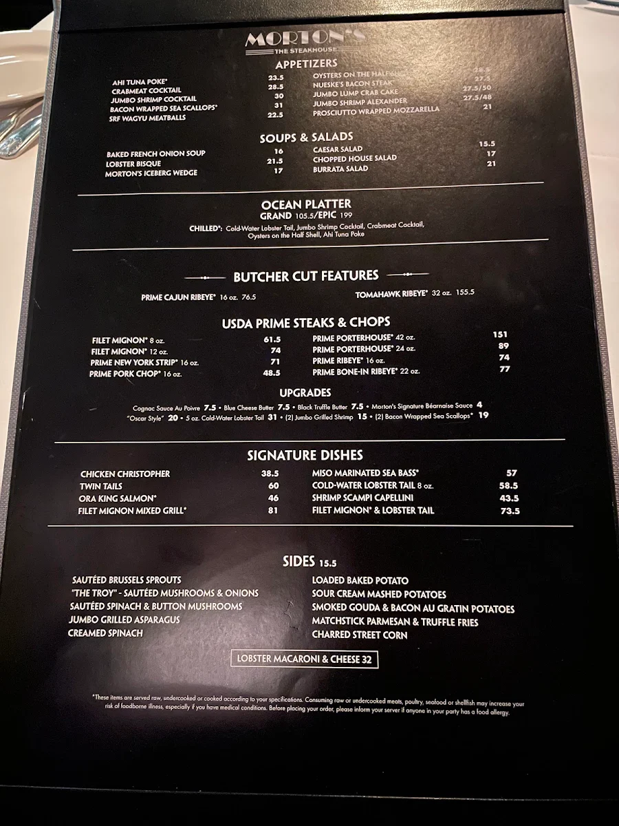 Menu, Morton's The Steakhouse