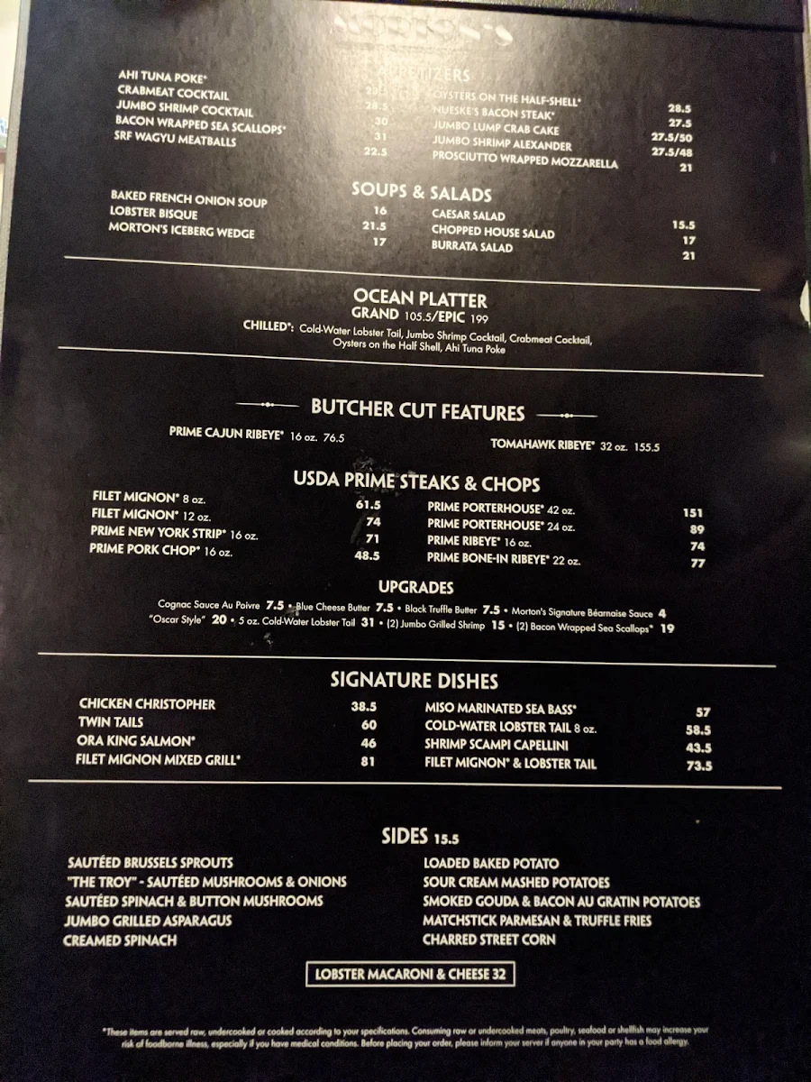 Menu, Morton's The Steakhouse