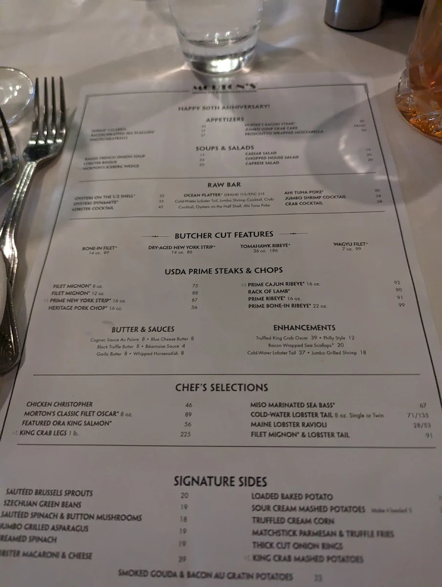 Menu, Morton's The Steakhouse