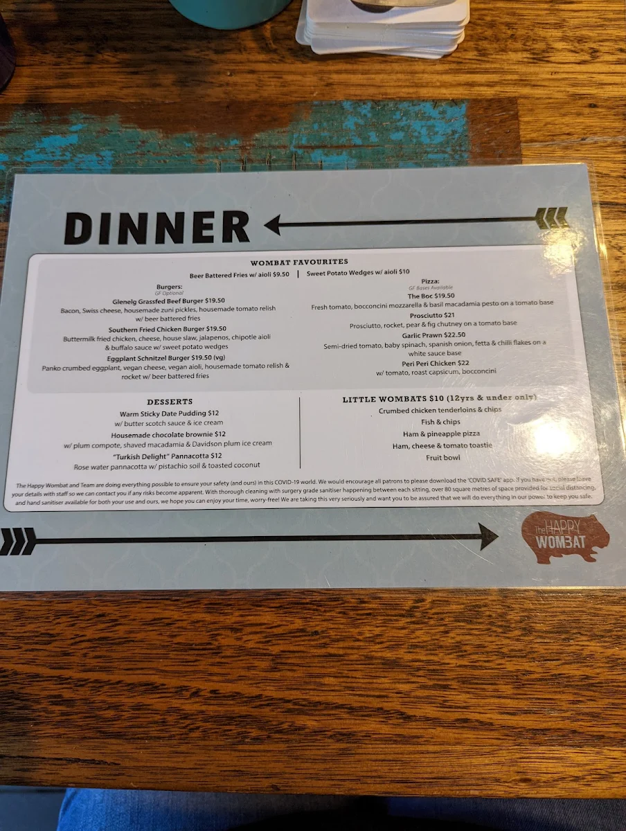 Menu, The Happy Wombat