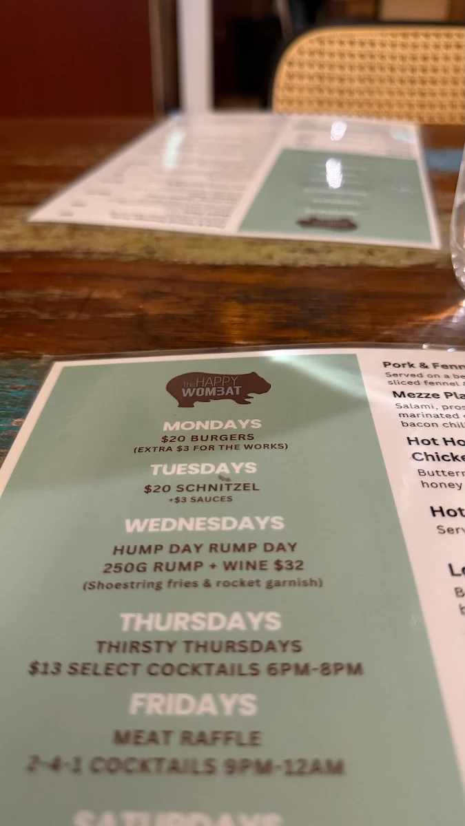 Menu, The Happy Wombat