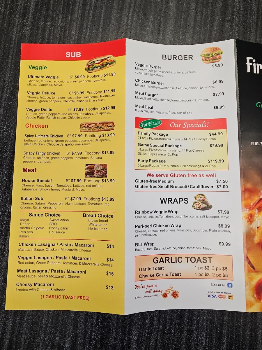 Menu, First Choice Pizza Abbotsford