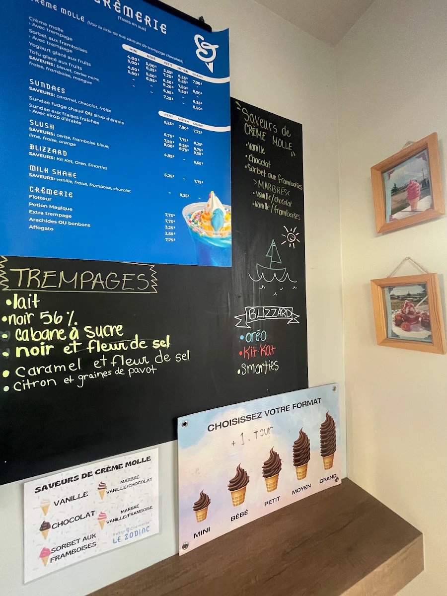 Menu, Le Zodiac Resto Crèmerie