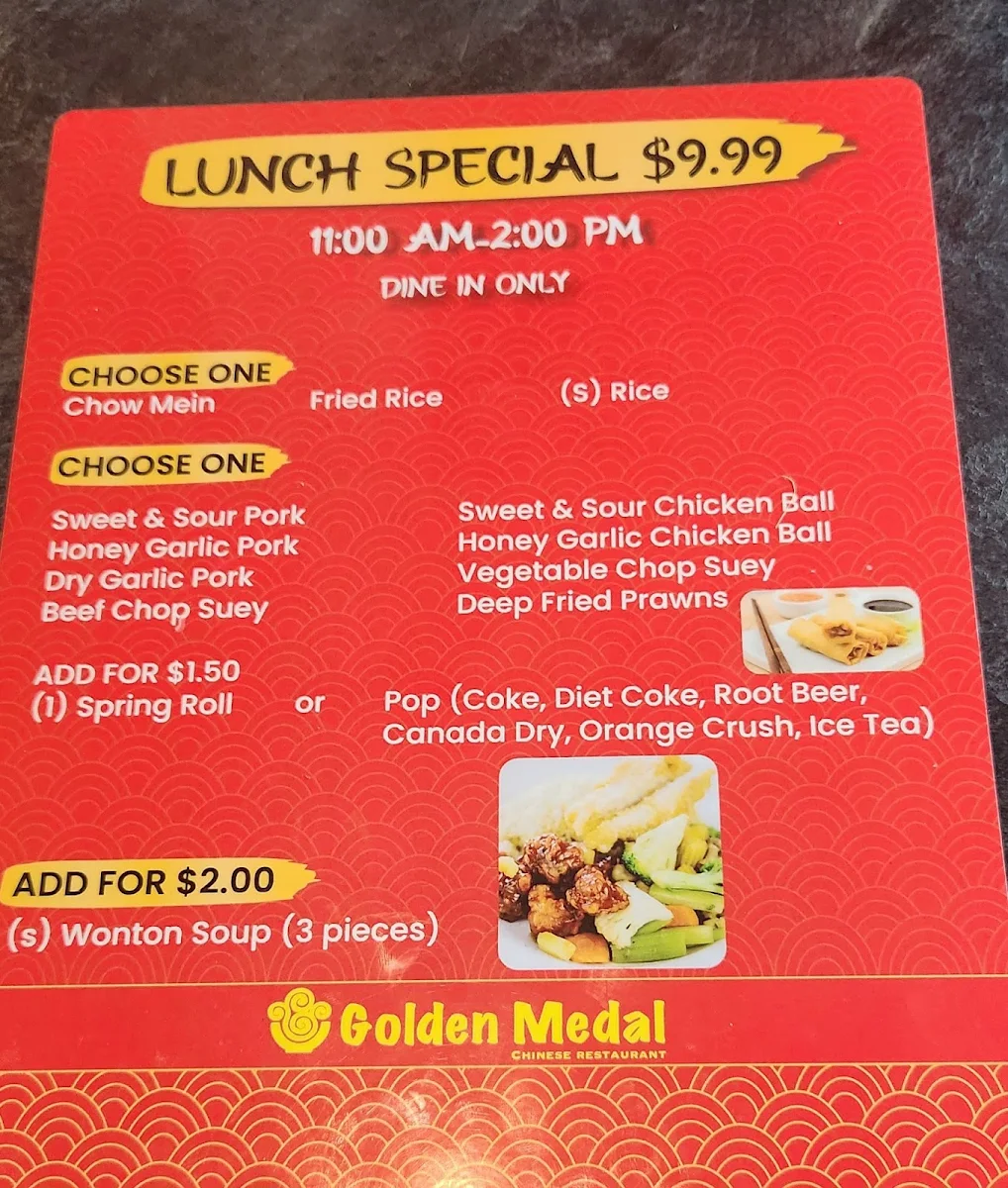 Menu, Golden Medal Chinese Restaurant