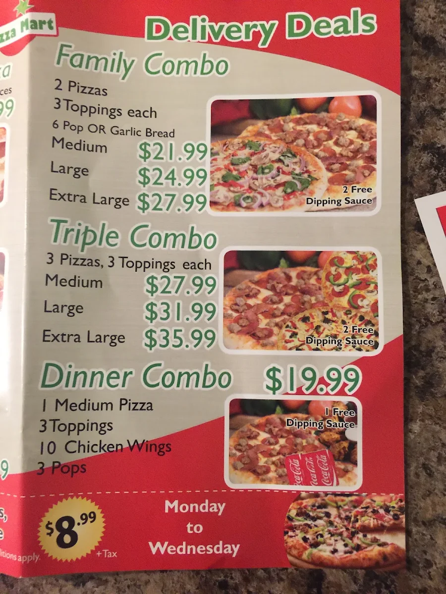 Menu, Pizza Mart