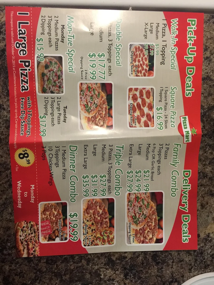 Menu, Pizza Mart