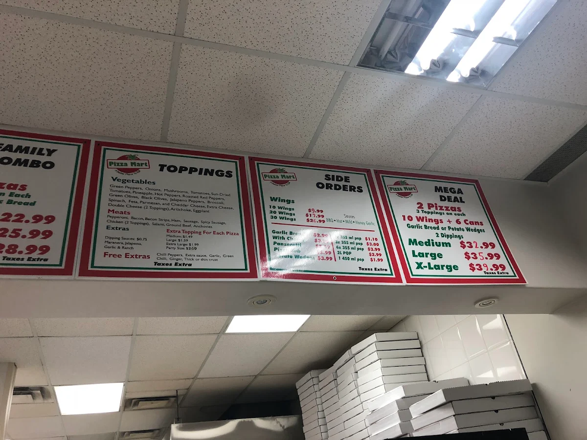 Menu, Pizza Mart