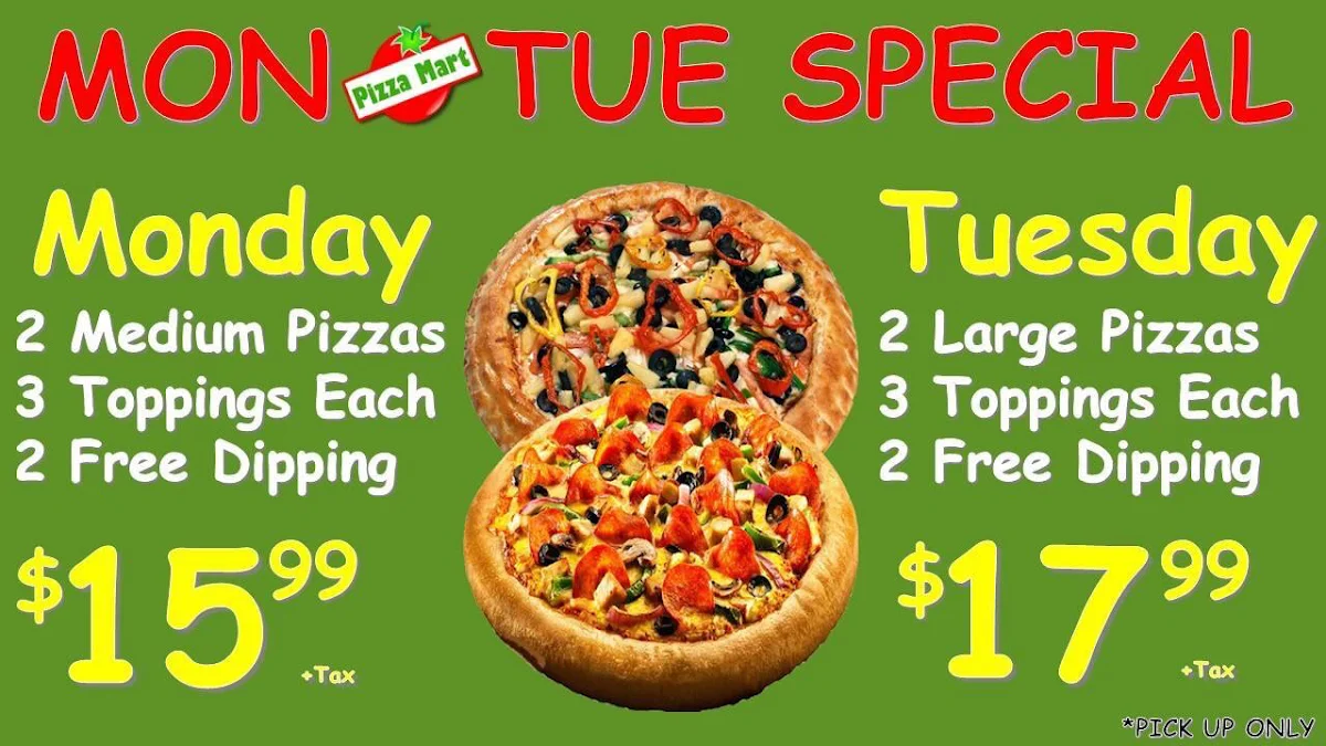 Menu, Pizza Mart