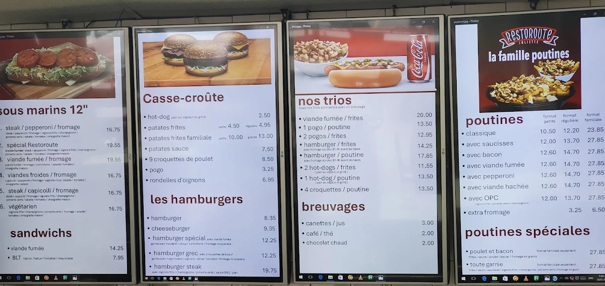 Menu, Restoroute Joliette
