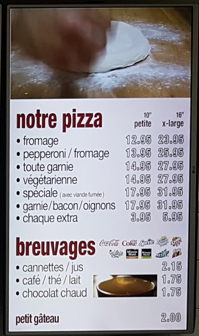 Menu, Restoroute Joliette
