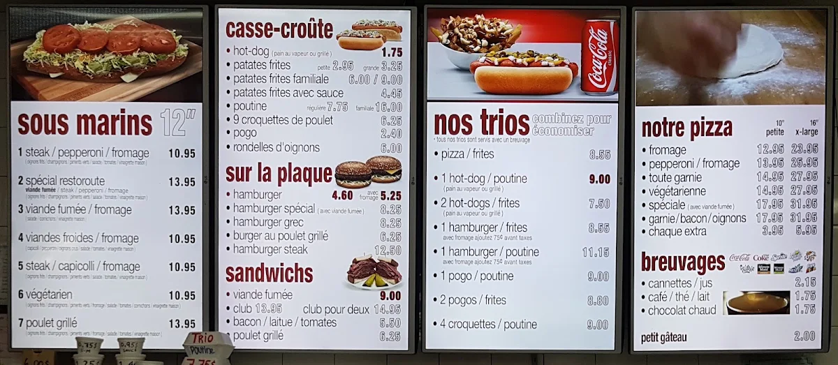 Menu, Restoroute Joliette