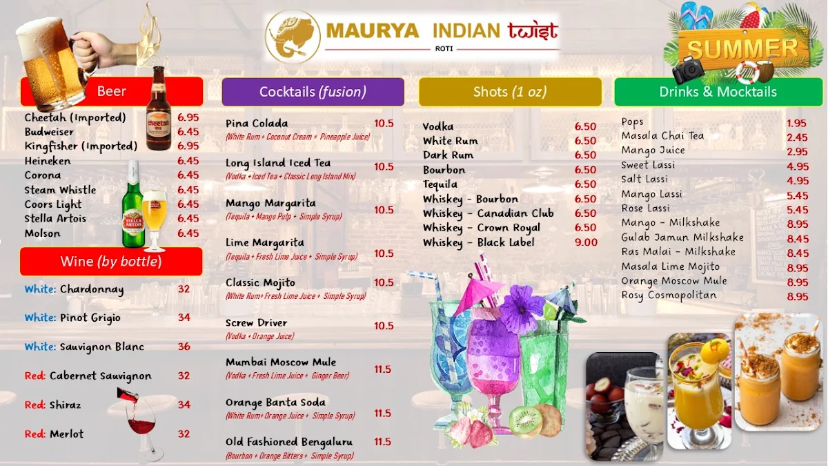 Menu, Maurya Indian Twist (Oakville)