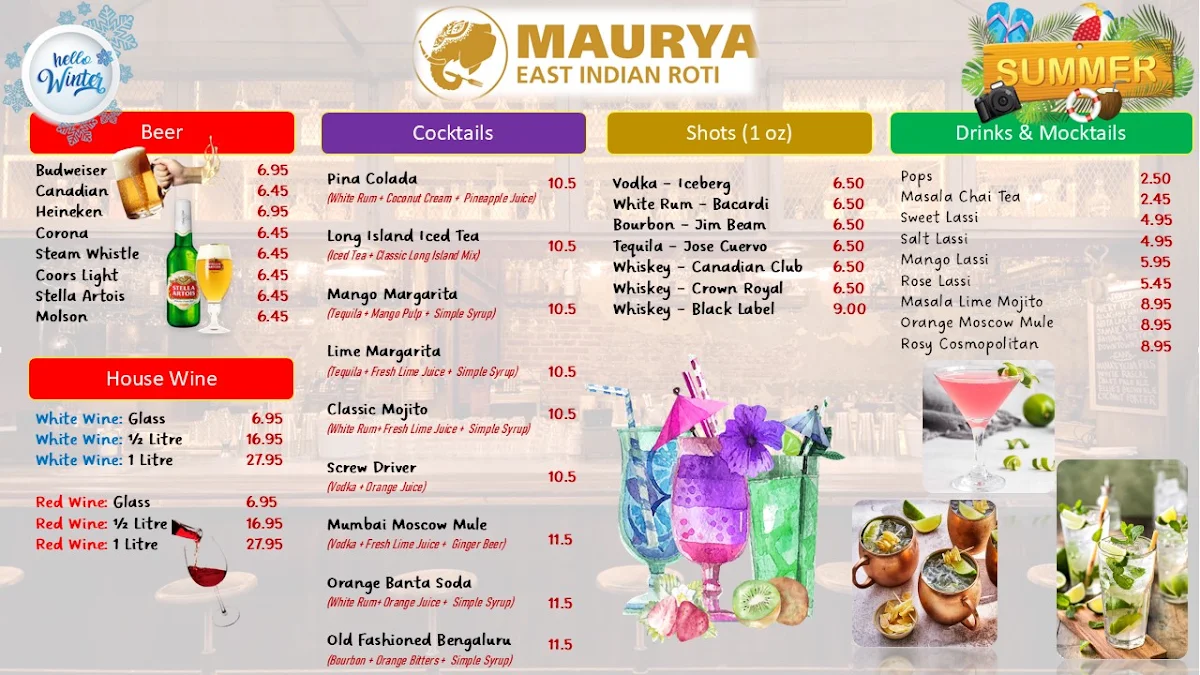 Menu, Maurya Indian Twist (Oakville)