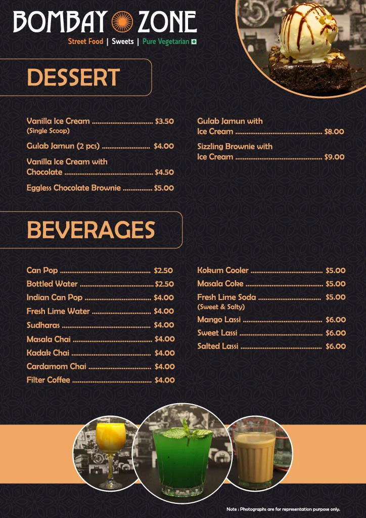 Menu, Bombay Zone Street Food and Sweets Whitby (Pure Vegetarian)