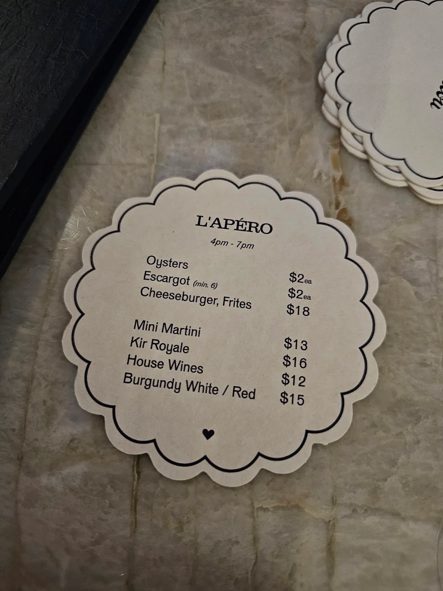 Menu, Loulou Bistro - Martin Place