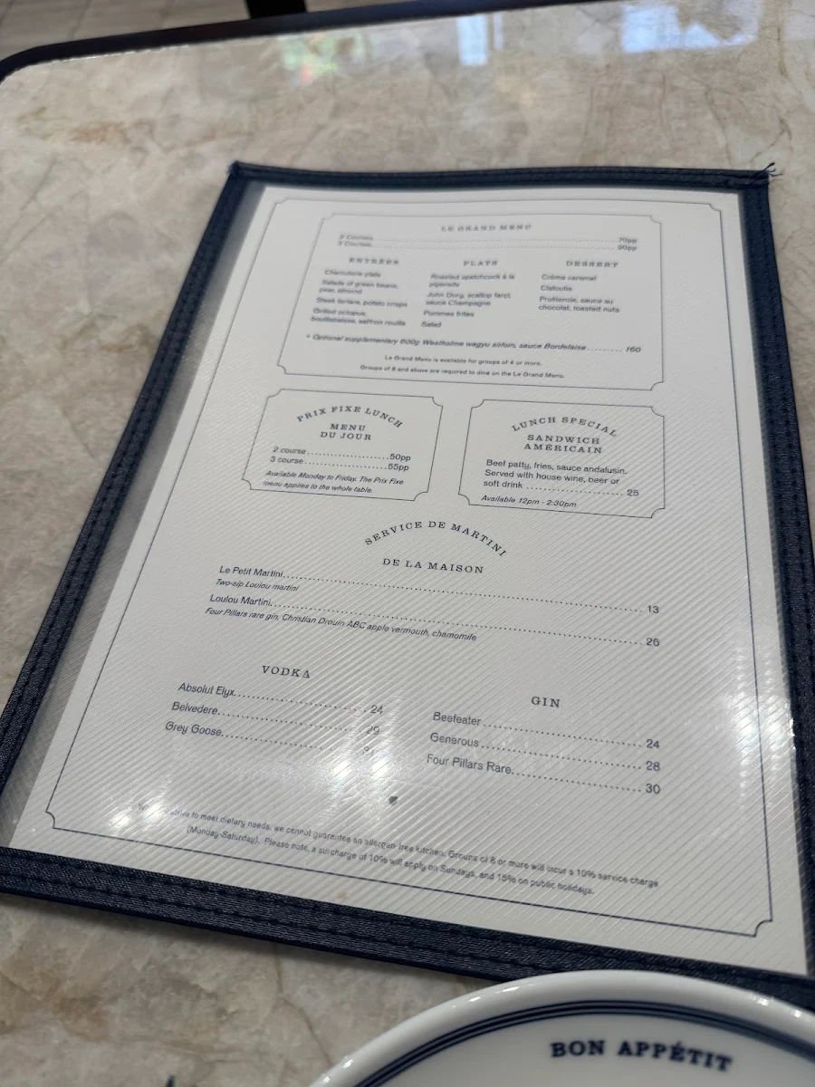 Menu, Loulou Bistro - Martin Place