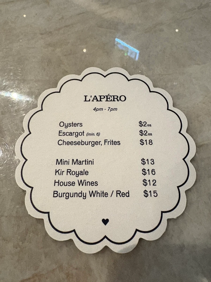 Menu, Loulou Bistro - Martin Place