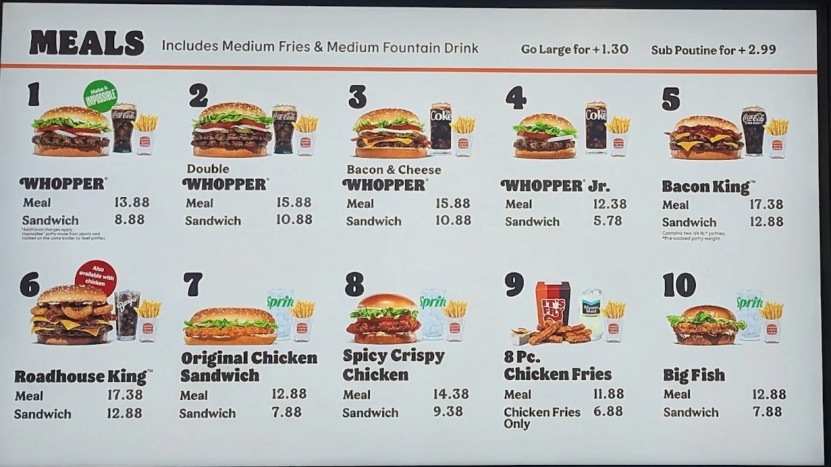 Menu, Burger King