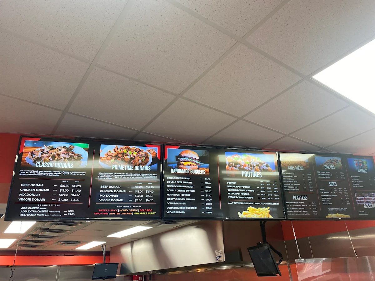 Menu, PrimeTime Donair & Poutine