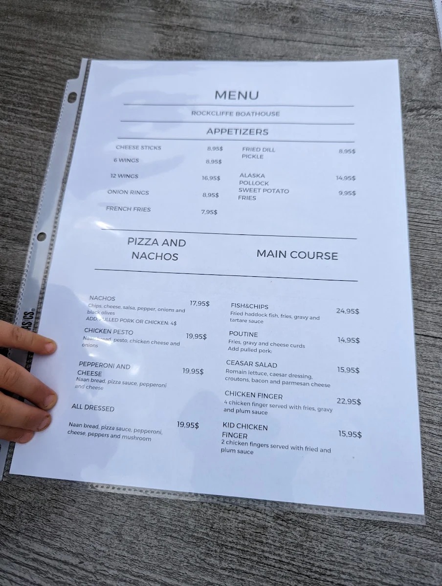 Menu, Rockcliffe Boathouse Restaurant & Marina