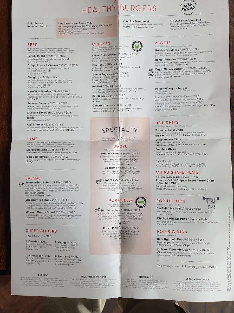 Menu, Grill'd Neutral Bay