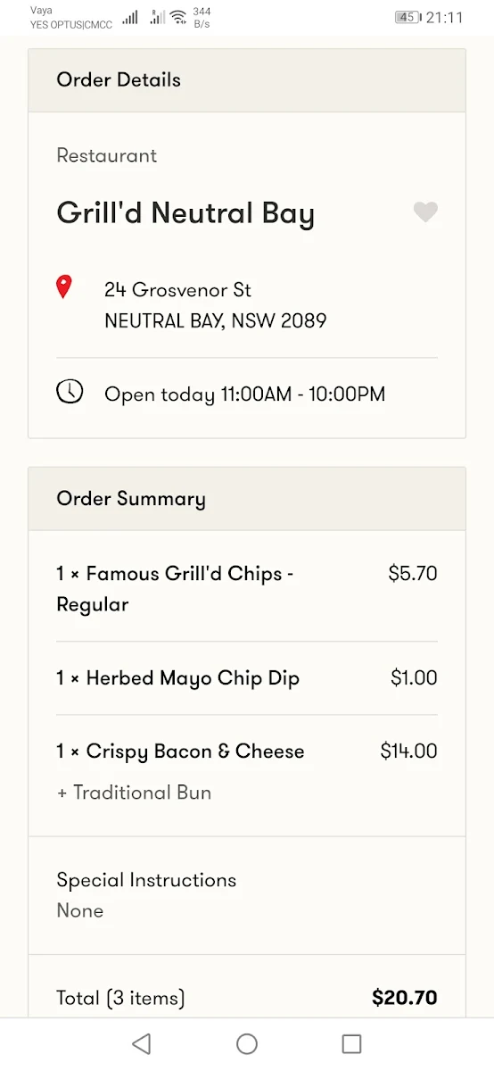 Menu, Grill'd Neutral Bay