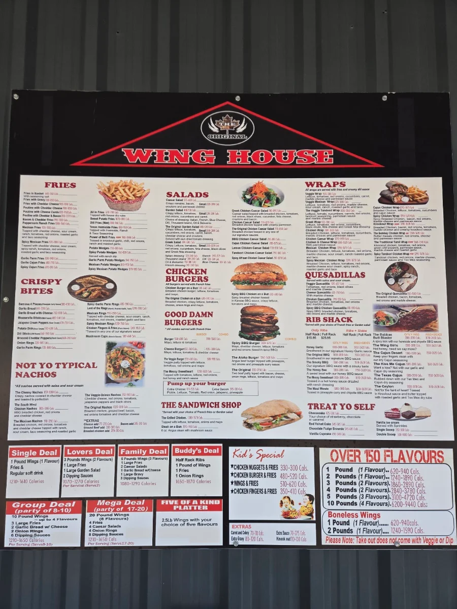 Menu, Winghouse Port Burwell