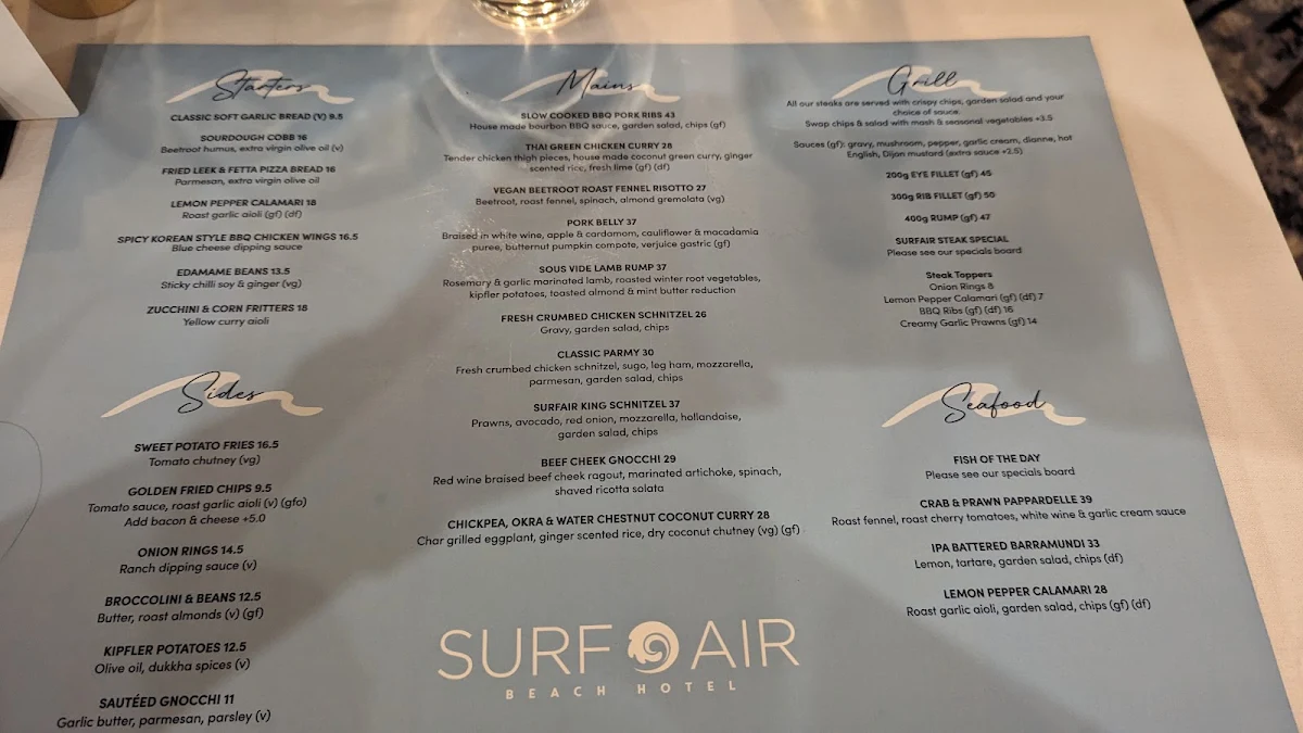 Menu, Surfair Beach Hotel