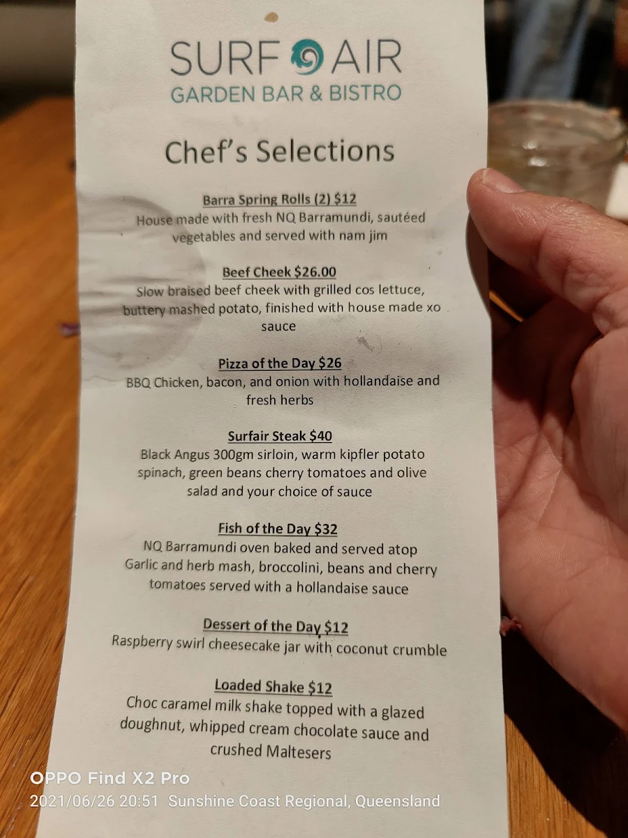 Menu, Surfair Beach Hotel