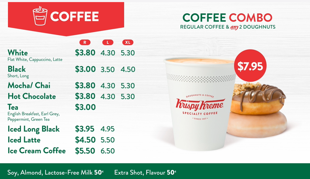 Menu, Krispy Kreme Redbank Plains