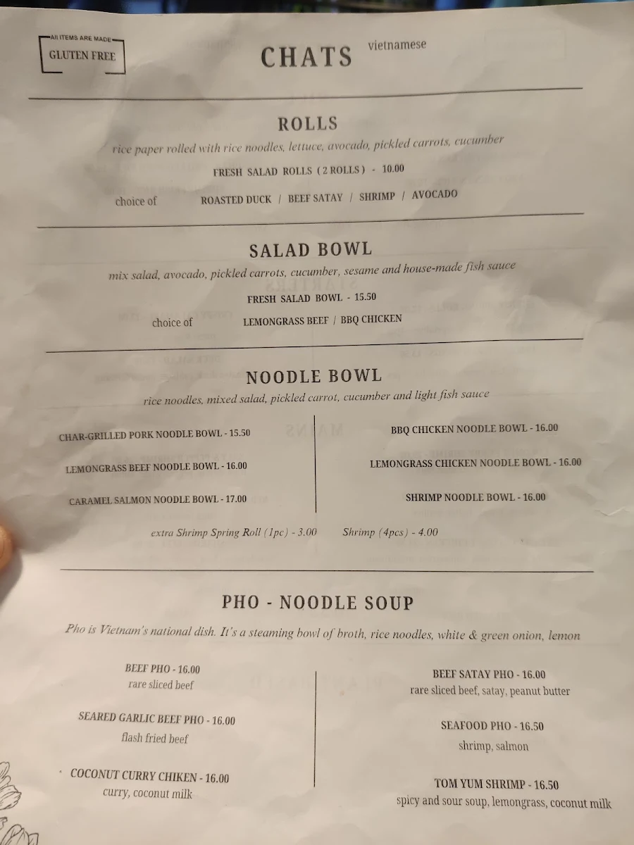 Menu, Chats Vietnamese