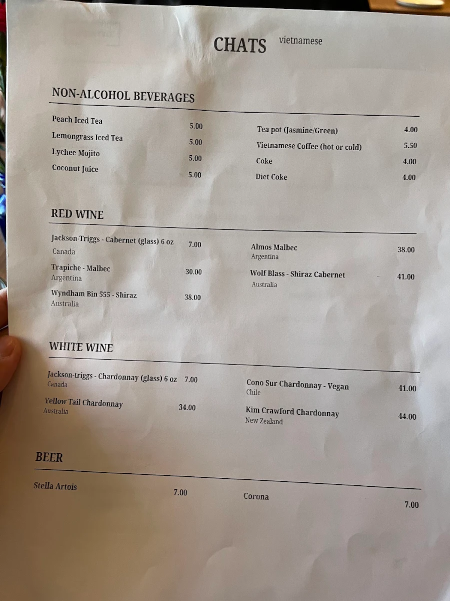 Menu, Chats Vietnamese