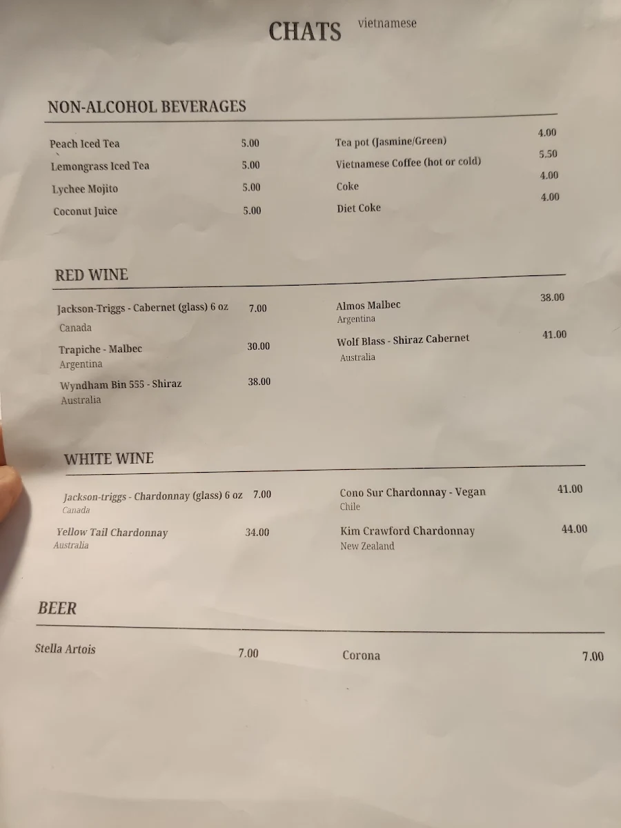 Menu, Chats Vietnamese