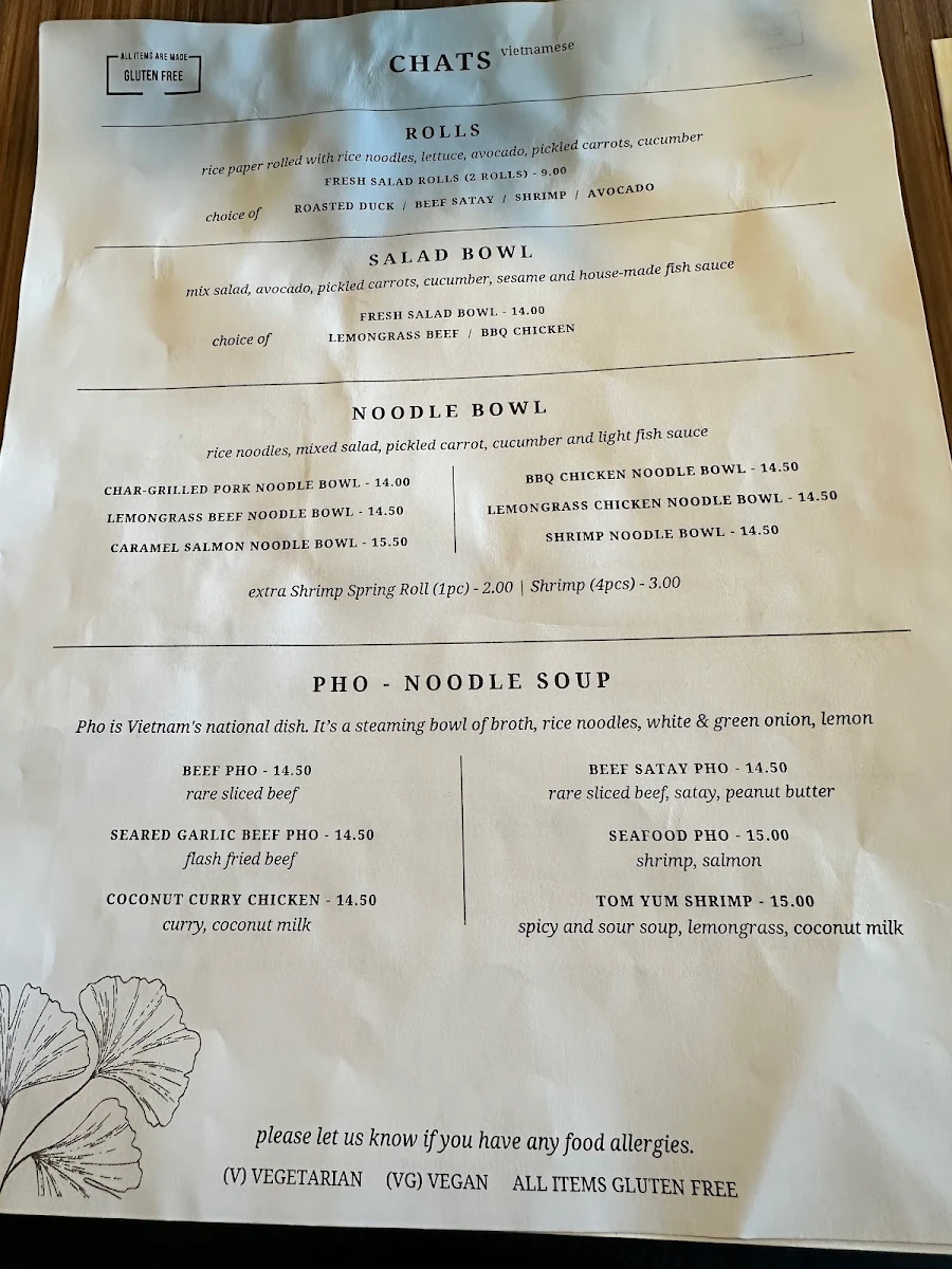 Menu, Chats Vietnamese