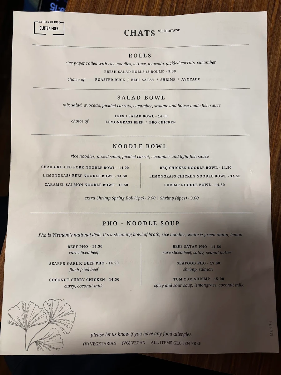 Menu, Chats Vietnamese