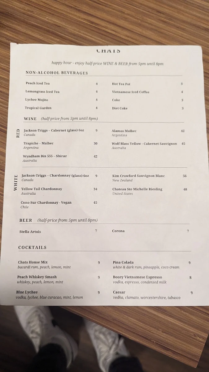 Menu, Chats Vietnamese